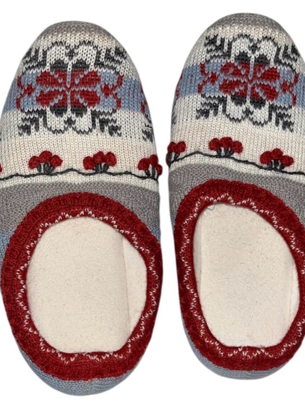 2000s Vintage GAP Knit Wool Blend Slippers with Fair Isle Floral Pattern